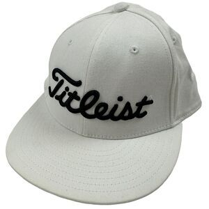 Titleist Stretch Tech White Black Logo Wording Fitted Hat Cap Size S/M